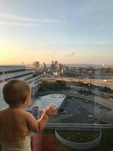 While in Peoria for a follow-up visit for his kidney, Cory snapped this picture of Mason looking out at the city from the window of OSF HealthCare Children's Hospital of Illinois.