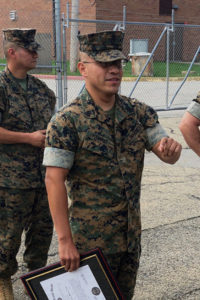 Osvaldo Ramirez receiving promotion in U.S. Marine Corps