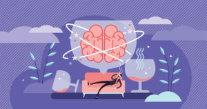 image of a man on a couch showing his brain swirling due alcohol