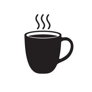 Illustration of a steaming coffee mug.